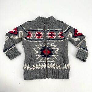 Baby Gap Cardigan Sweater Toddler Boys 2 Full Zip Wool Blend Southwest Gray Knit